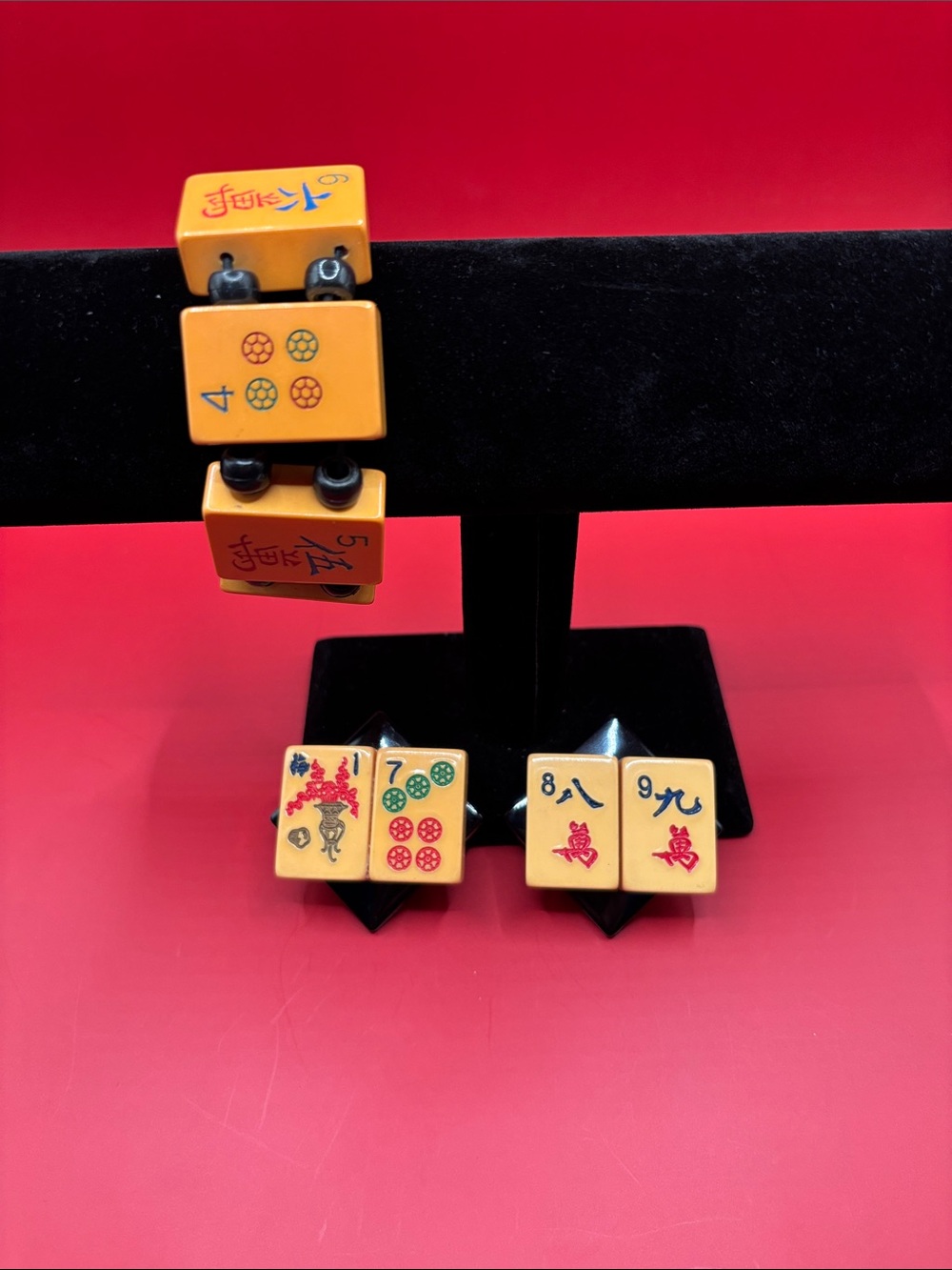 Unique Funky Yellow Melamine Mahjong Tile Bracelet and 2 Pin Set